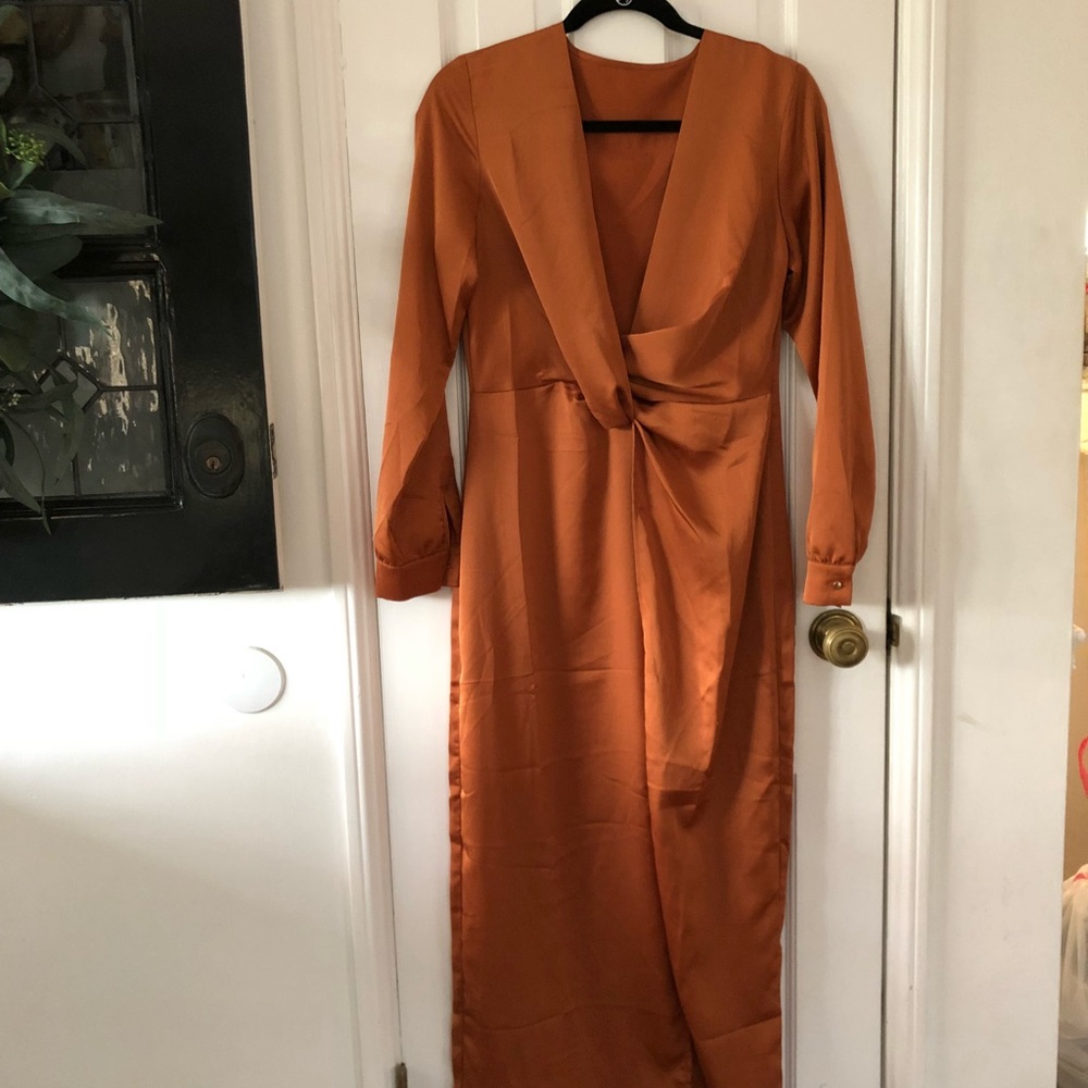 Satin twisted front floor Length dress - Picture 1 of 2
